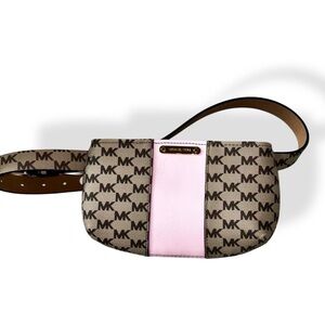 Designer Pink And Brown Leather Michael Kors Adjustable Purse Belt Bag Size S/M